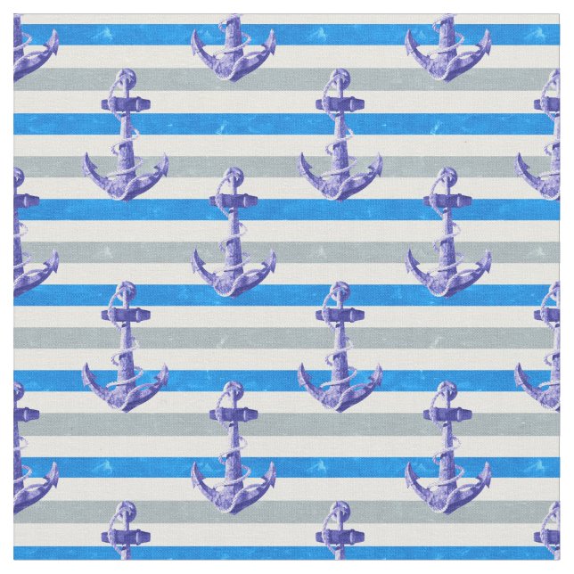 Nautical Anchor With Blue Stripes Fabric (Close Up)