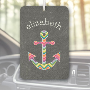 Nautical Anchor with Bright Chevron Pattern Car Air Freshener