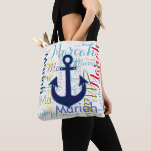 nautical anchor with colorful names tote bag