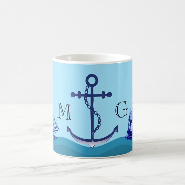 Nautical Anchor with Double Monogram Coffee Mug (Center)