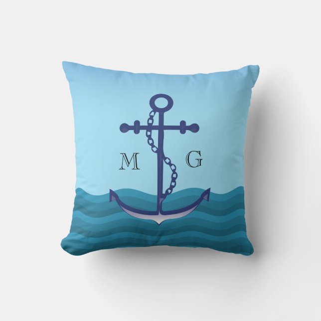 Nautical Anchor with Double Monogram Cushion (Front)