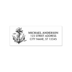 Nautical Anchor with Fish & Florals Return Address Rubber Stamp