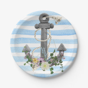 nautical anchor with flower bouquet paper plate