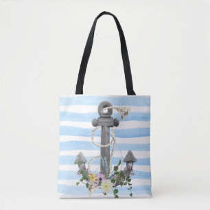 nautical anchor with flowers tote bag