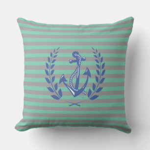 Nautical Anchor with grey stripes Cushion