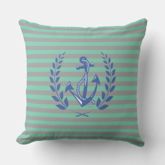 Nautical Anchor with grey stripes Cushion