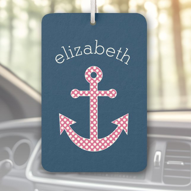 Nautical Anchor with Navy Pink Polka Dot Pattern Car Air Freshener (Personalized Car Air Freshener)