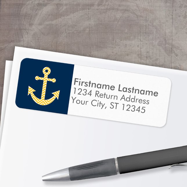 Nautical Anchor with Navy Yellow Chevron Pattern (Custom Return Address Labels - Low Minimum)