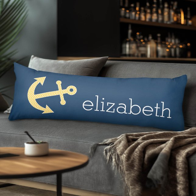 Nautical Anchor with Navy Yellow Chevron Pattern Body Cushion (Custom Photo Body Pillow)