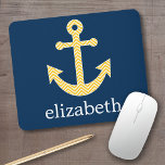 Nautical Anchor with Navy Yellow Chevron Pattern Mouse Mat<br><div class="desc">Trendy and Preppy Patterns - A classic and elegant design with chevrons and an area to add your name or monogram.</div>