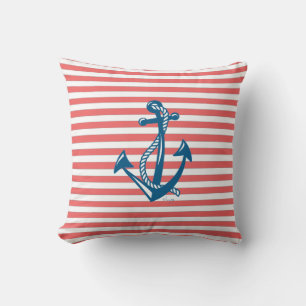 Nautical Anchor with red stripes Cushion