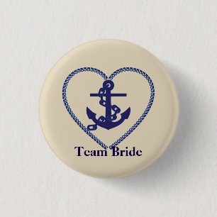 Nautical Anchor with Rope Heart Wedding Team Bride 3 Cm Round Badge