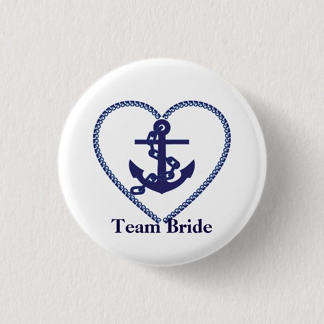 Nautical Anchor with Rope Heart Wedding Team Bride 3 Cm Round Badge (Front)
