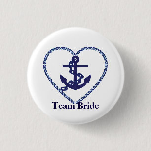 Nautical Anchor with Rope Heart Wedding Team Bride 3 Cm Round Badge