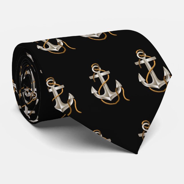 nautical anchor with rope on black tie (Rolled)