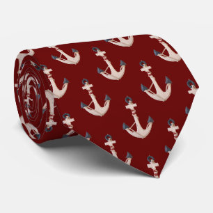 Nautical Anchor with Rope on Red Tie