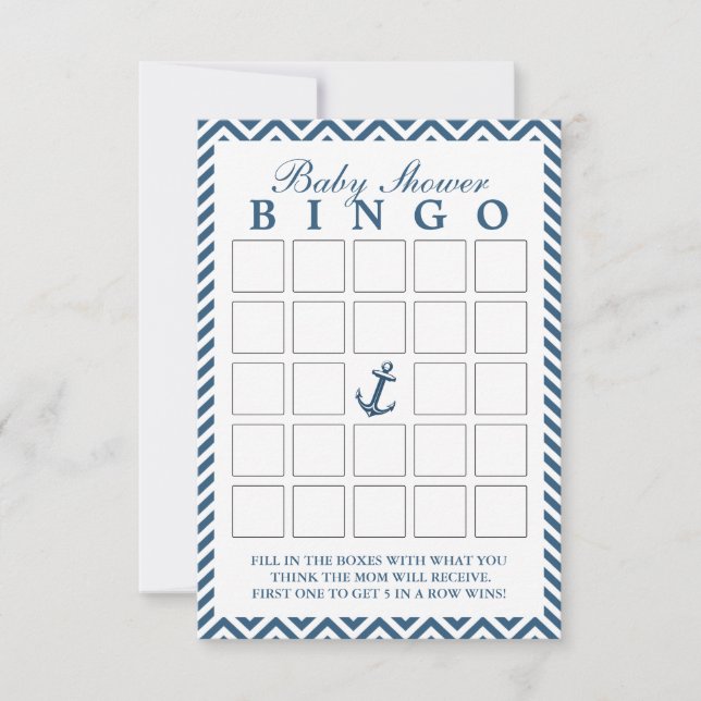 Nautical Anchor Zigzag Baby Shower Bingo Cards (Front)
