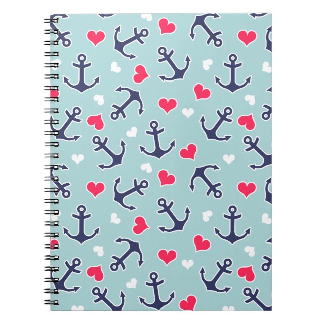 Nautical Anchors and Hearts Pattern Notebook (Front)