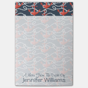 Nautical Anchors And Rope Pattern Add Your Name Post-it Notes