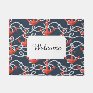 Nautical Anchors And Rope Pattern   Add Your Text Doormat