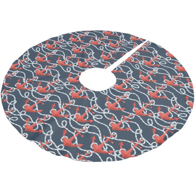 Nautical Anchors And Rope Pattern Brushed Polyester Tree Skirt (Angled)