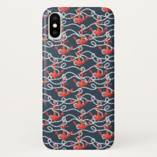 Nautical Anchors And Rope Pattern iPhone X Case