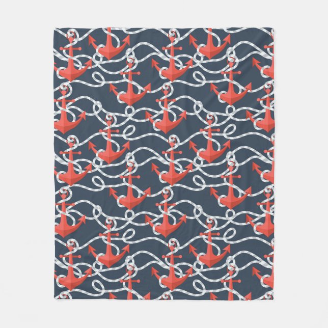 Nautical Anchors And Rope Pattern Fleece Blanket (Front)