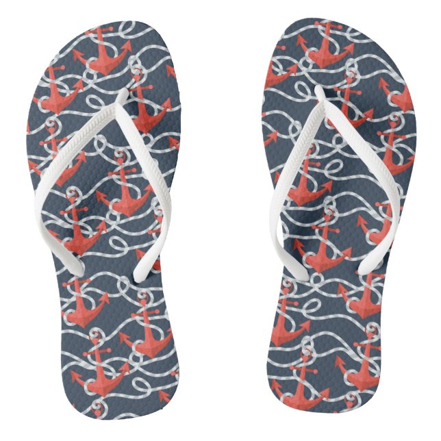 Nautical Anchors And Rope Pattern Flip Flops (Footbed)
