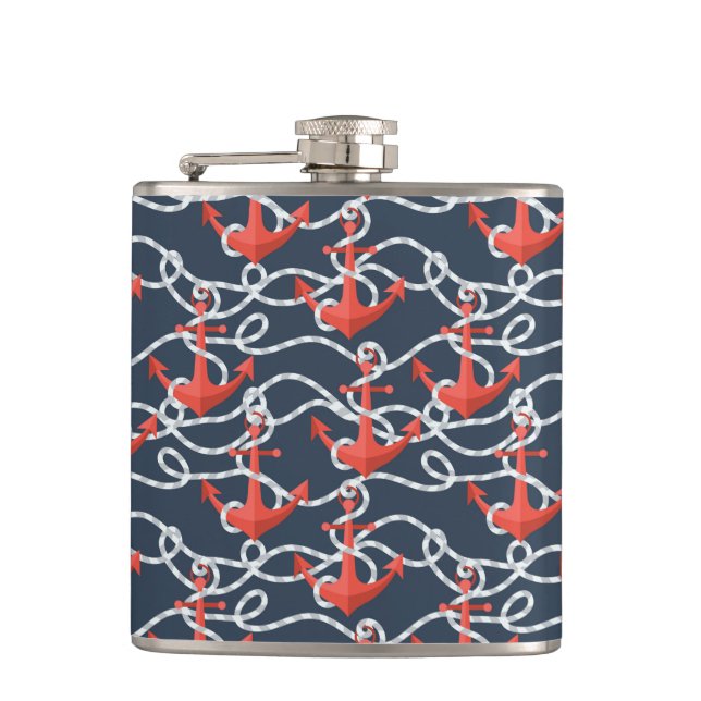 Nautical Anchors And Rope Pattern Hip Flask (Front)