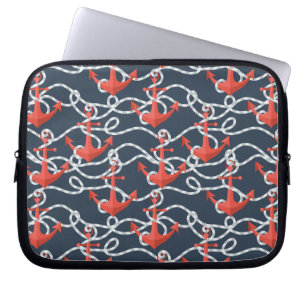 Nautical Anchors And Rope Pattern Laptop Sleeve