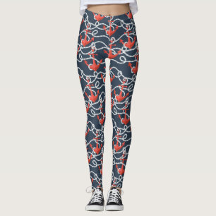 Nautical Anchors And Rope Pattern Leggings