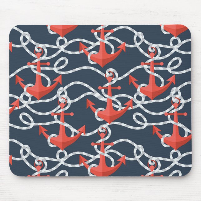 Nautical Anchors And Rope Pattern Mouse Mat (Front)