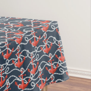 Nautical Anchors And Rope Pattern Tablecloth
