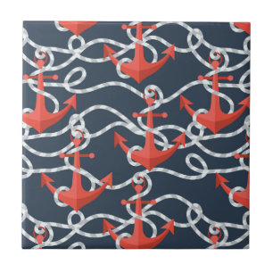 Nautical Anchors And Rope Pattern Tile