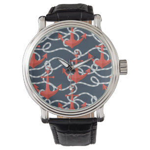 Nautical Anchors And Rope Pattern Watch