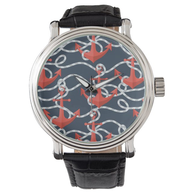 Nautical Anchors And Rope Pattern Watch (Front)