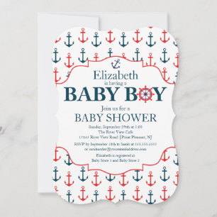 Nautical Anchors Away Boys Baby Shower Invitation