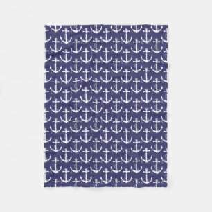 Nautical Anchors Aweigh Navy Fleece Blanket