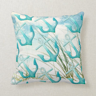 Nautical Anchors Beach Ocean Coastal Pillow