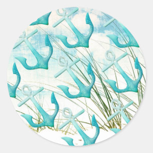 Nautical Anchors Beach Ocean Seaside Coastal Theme Classic Round Sticker