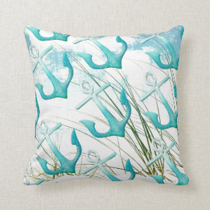 Nautical Anchors Beach Ocean Seaside Coastal Theme Cushion