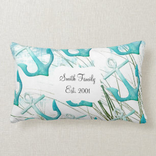 Nautical Anchors Beach Ocean Seaside Coastal Theme Lumbar Cushion