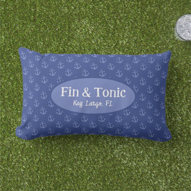 Nautical Anchors Custom Boat Name Lumbar Cushion (Grass)