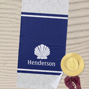 Nautical Anchors on Navy  Beach Towel