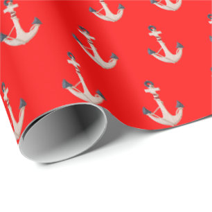 nautical anchors on red wrapping paper