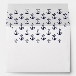 Nautical Anchors Pattern Navy Blue on White A7 5x7 Envelope