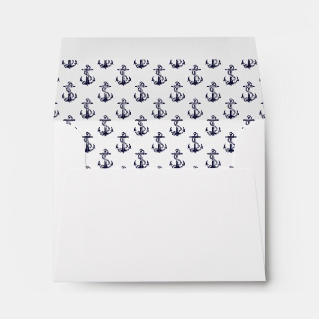 Nautical Anchors Pattern Navy on Wht A2 5.6x4 1/8 Envelope (Back (Bottom))