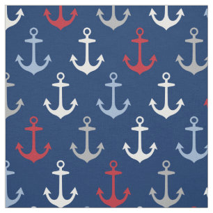 Nautical Anchors Pattern   Red White Navy Blue Fabric