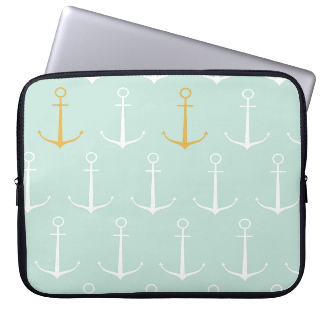 Nautical anchors preppy girly blue anchor pattern laptop sleeve (Front)