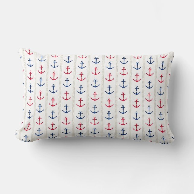 Nautical Anchors Red White Blue Lumbar Cushion (Front)